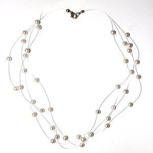 16" Sterling Silver Clasp Invisible Floating Genuine Fresh Water Pearl Necklace